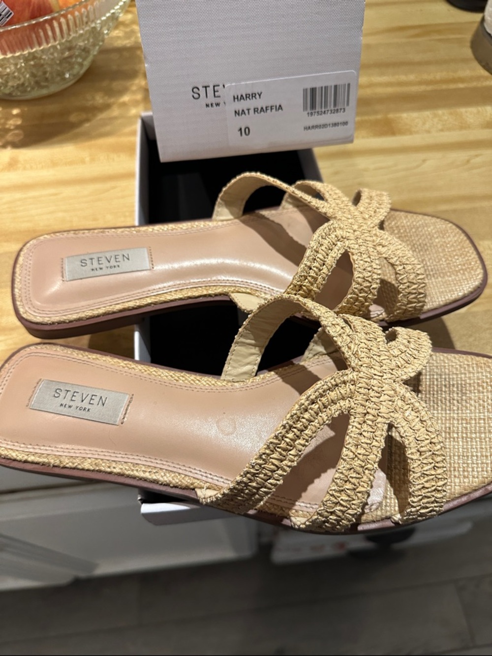 Steve Madden Natural Raffia Slide Mules - Tan